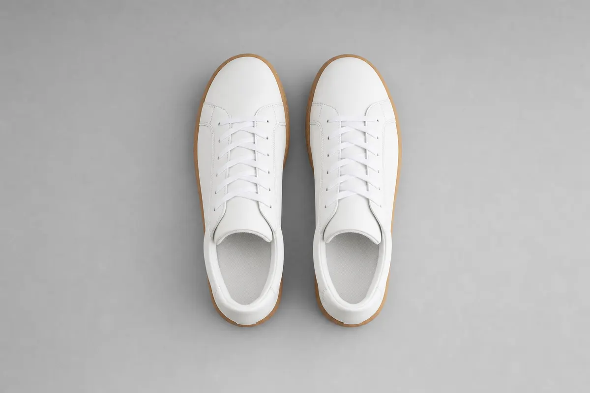 Basket en cuir blanc, vu de dessus