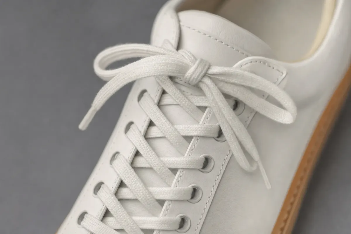 Basket en cuir blanc, le détail en macro