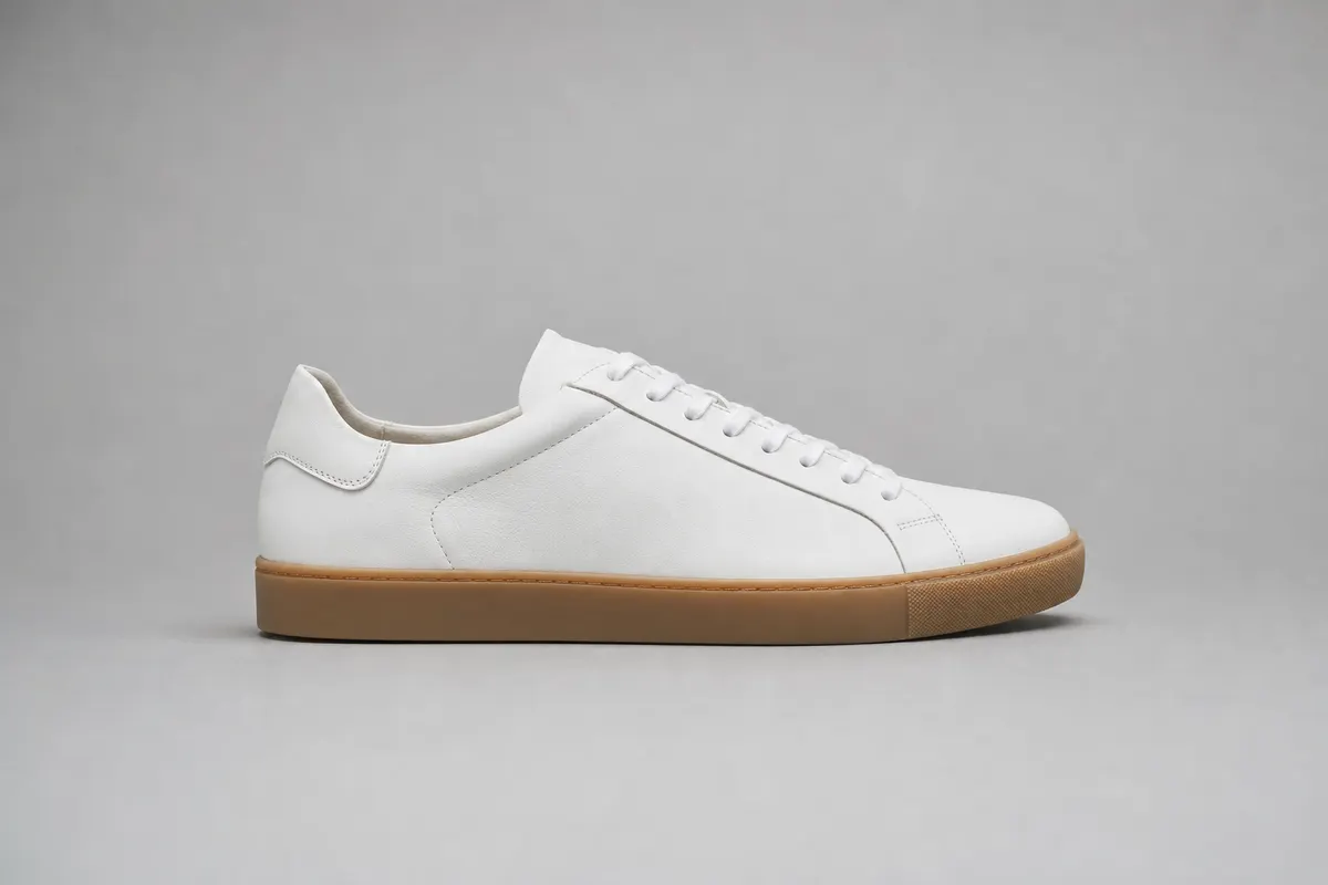 Basket en cuir blanc, packshot sur fond neutre