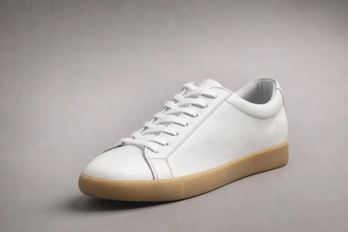 Basket en cuir blanc, de trois quarts