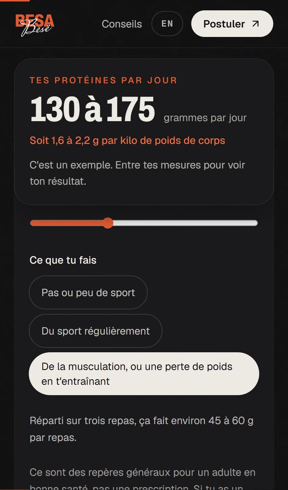 Besa Coaching, A calculator, no sign-up